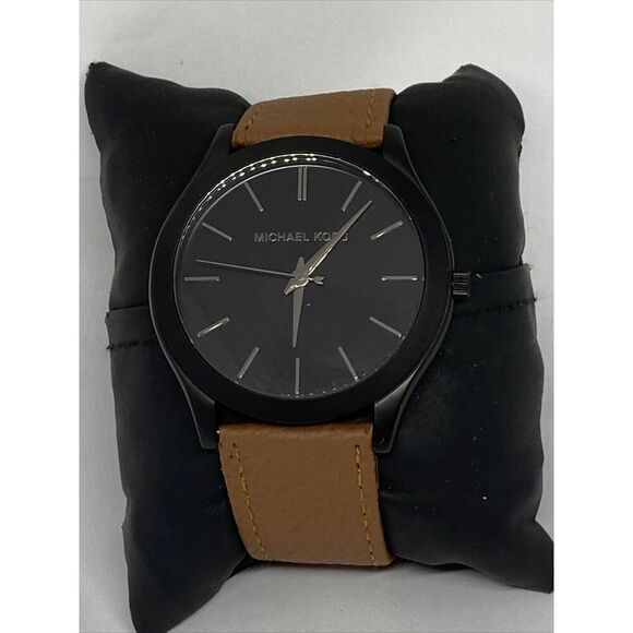 Michael Kors MK7510 Men Brown Leather Black Analog Dial Quartz Wrist Watch JK435 - Picture 1 of 12